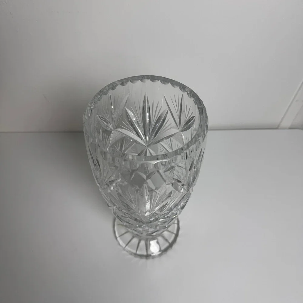 Cut Crystal‎ Vase Pedestal 10.5in Clear Pinwheel Starburst Vintage Decor